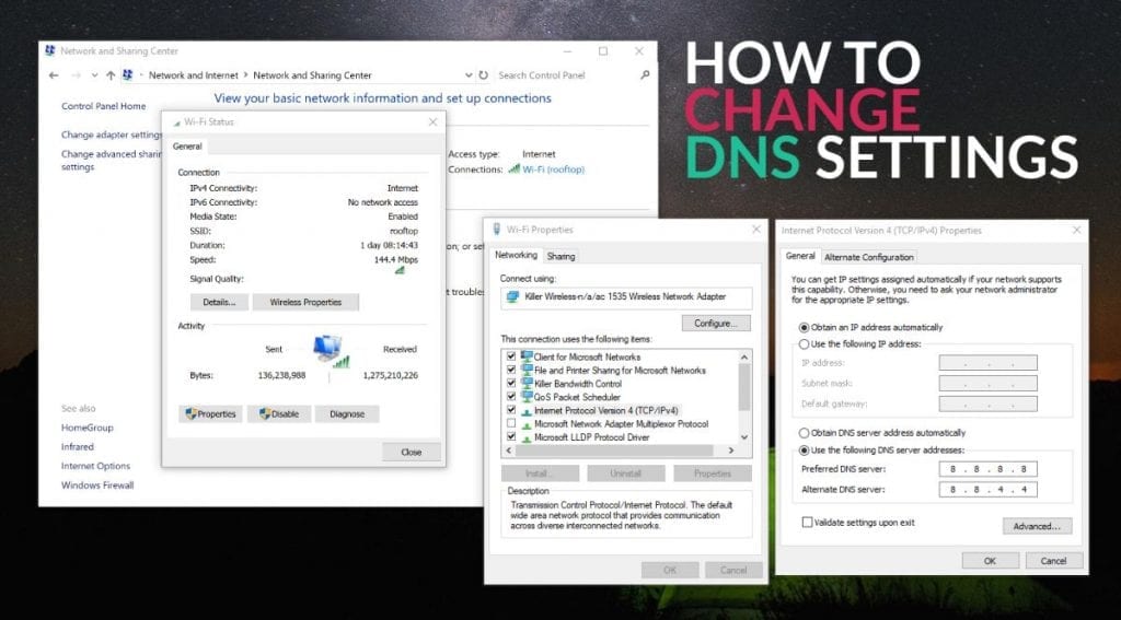 change DNS in Windows, MAC